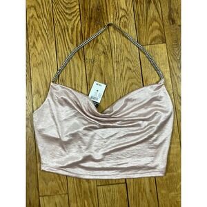 Rue21 Blush Satin Crop Top with Silver Chain Straps